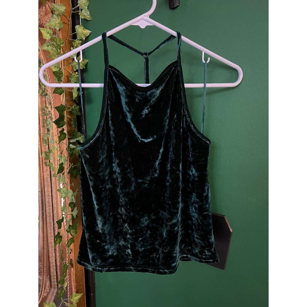 Urban Outfitters Emerald Green Crushed Velvet T-Back Halter Cami Top Large